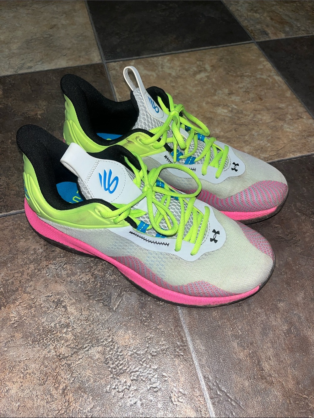 Under Armour Kids Neon Green, Pink & White Running Sneakers